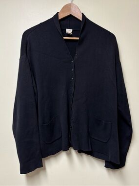 J. Jill 100% Cotton Button Down Black Cardi Sweater - Large